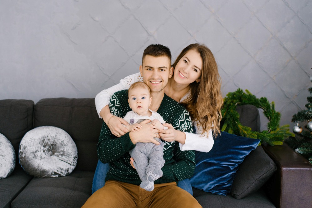 Happy family with newborn